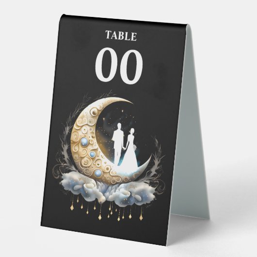 Plaque De Table Silhouette étoile demi-lune céleste (Recto)