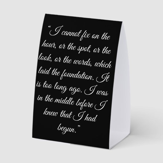 Plaque De Table Silhouettes de Darcy & Elizabeth + citation (Verso)