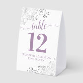 Plaque De Table Silver Frills Lavender Mariage blanc Numéro de tab (Verso)