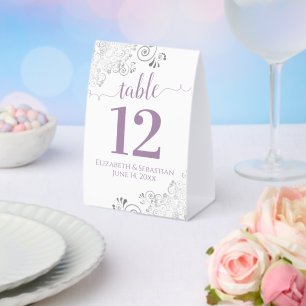 Plaque De Table Silver Frills Lavender Mariage blanc Numéro de tab