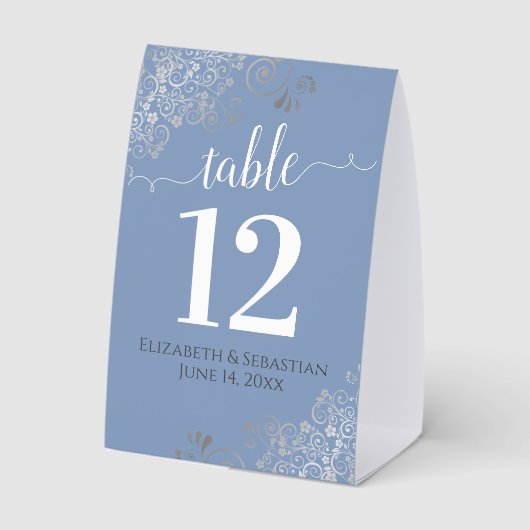 Plaque De Table Silver Frills Light Blue Mariage Numéro de table (Verso)