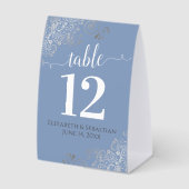 Plaque De Table Silver Frills Light Blue Mariage Numéro de table (Recto)