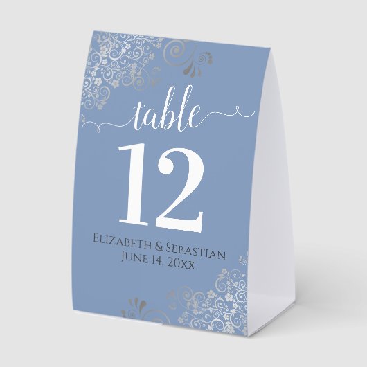 Plaque De Table Silver Frills Light Blue Mariage Numéro de table (Recto)