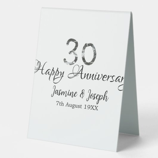 Plaque De Table Silver Metallic 30th Happy anniversaire ajouter no (Recto)