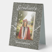 Plaque De Table Silverglitter photo graduation ajouter nom classe  (Recto)