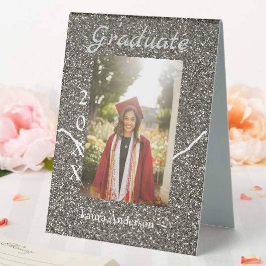Plaque De Table Silverglitter photo graduation ajouter nom classe  (In SItu (Mariage))