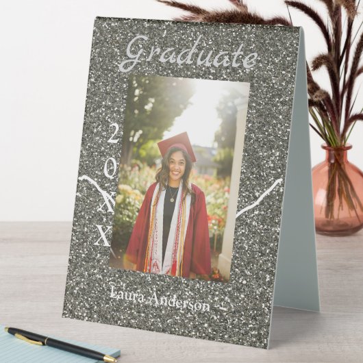 Plaque De Table Silverglitter photo graduation ajouter nom classe  (En SItu (Tableau))