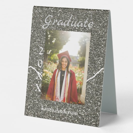 Plaque De Table Silverglitter photo graduation ajouter nom classe  (Verso)