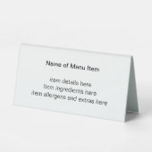 Plaque De Table Simple Black White Item Description Menu (Recto)