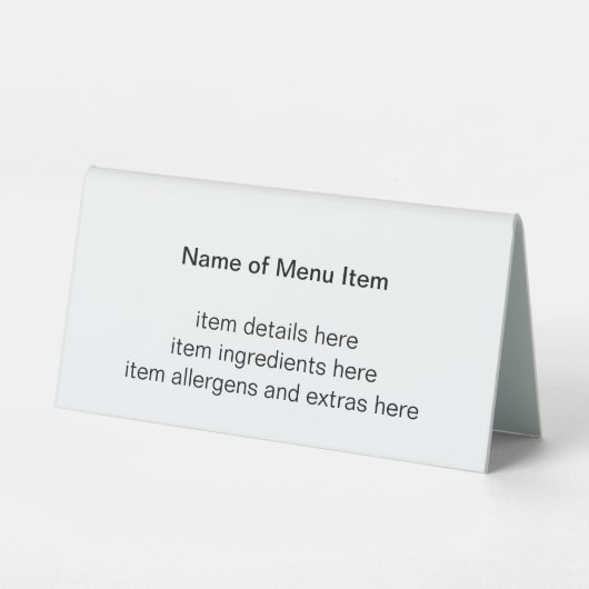 Plaque De Table Simple Black White Item Description Menu (Verso)