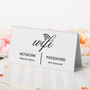 Plaque De Table Simple Élégant Wifi Réseau Mot de Passe Info Blanc