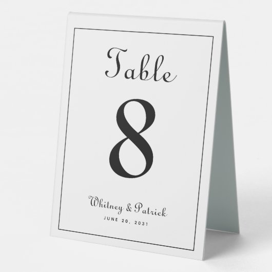 Plaque De Table Simple élégante table de mariage Numéro noir blanc (Verso)