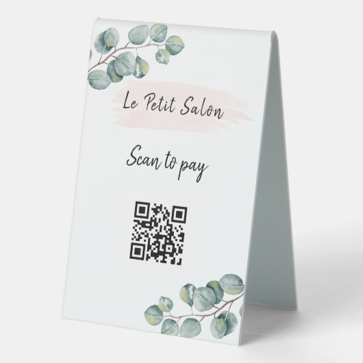 Plaque De Table Simple Eucalyptus QR Code numérisation pour payer  (Verso)
