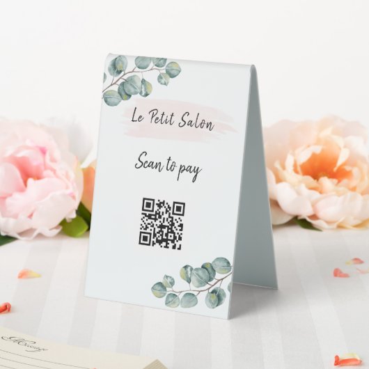 Plaque De Table Simple Eucalyptus QR Code numérisation pour payer  (In SItu (Mariage))