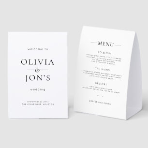Plaque De Table Simple Mariage Bienvenue & Menu Noir et Blanc