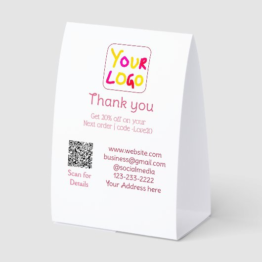 Plaque De Table simple minimal add your logo/design here text Q R (Recto)