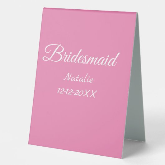 Plaque De Table Simple minimal pink bridesmaid add name year text (Recto)