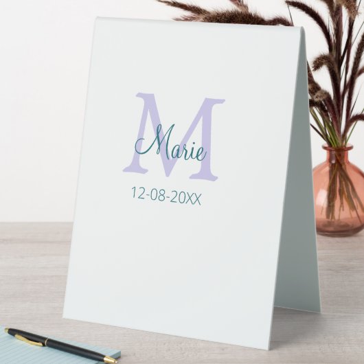 Plaque De Table simple minimum ajouter nom monogramme violet vert (En SItu (Tableau))
