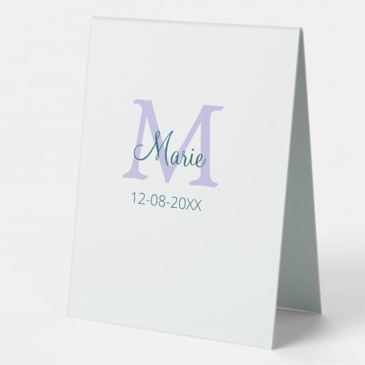 Plaque De Table simple minimum ajouter nom monogramme violet vert (Verso)