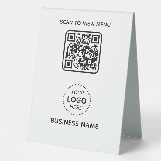 Plaque De Table Simple Modern QR Code Menu Business Name & Logo (Recto)