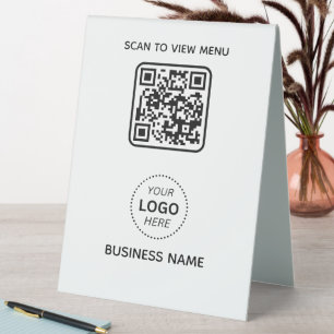 Plaque De Table Simple Modern QR Code Menu Business Name & Logo