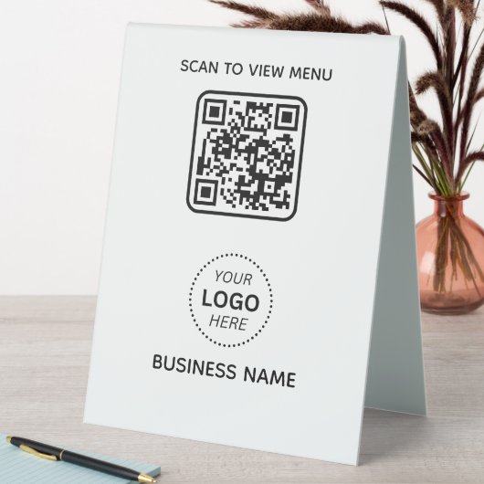 Plaque De Table Simple Modern QR Code Menu Business Name & Logo (En SItu (Tableau))