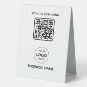 Plaque De Table Simple Modern QR Code Menu Business Name & Logo (Verso)