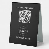 Plaque De Table Simple Modern QR Code Menu Business Name & Logo (Verso)