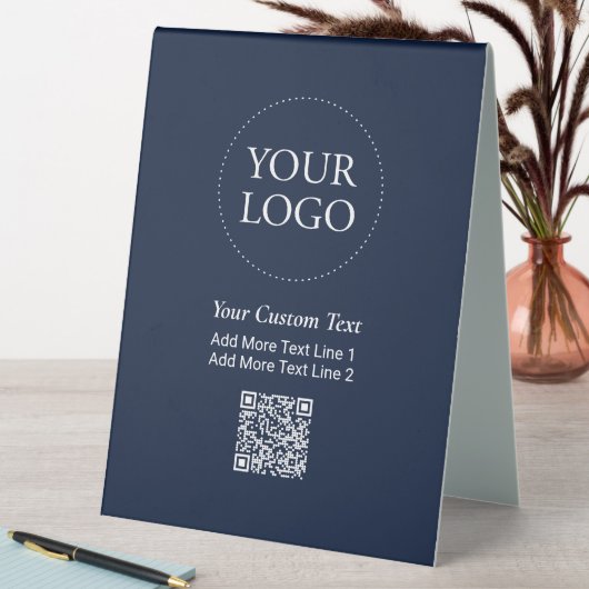 Plaque De Table Simple Navy Blue Custom Business Logo Code QR (En SItu (Tableau))