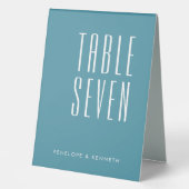 Plaque De Table Simple Rétro Noms Personnalisés Mariage Bleu Sarce (Recto)