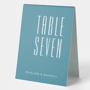 Plaque De Table Simple Rétro Noms Personnalisés Mariage Bleu Sarce