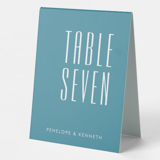 Plaque De Table Simple Rétro Noms Personnalisés Mariage Bleu Sarce (Verso)