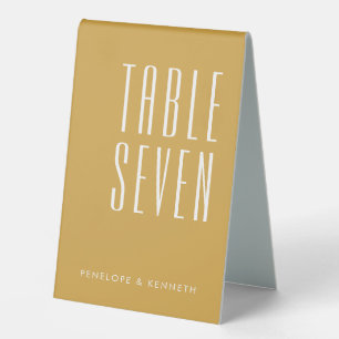 Plaque De Table Simple Rétro Noms Personnalisés Mariage Jaune Ocre