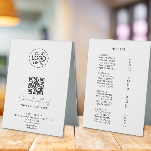 Plaque De Table Simple Script Connect With Us Logo QR Code Promo