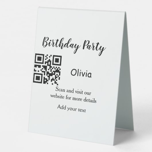 Plaque De Table Simple site de fête d'anniversaire code-barres QR  (Verso)