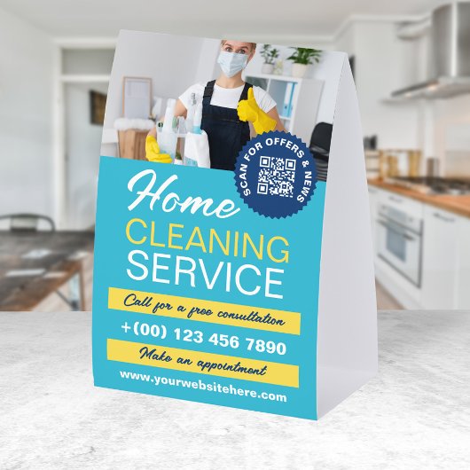 Plaque De Table Sky Blue Yellow Home Cleaning Photo & QR Code