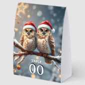 Plaque De Table Snow Owls Christmas Table Sign – Cute Winter Owl (Arrière)