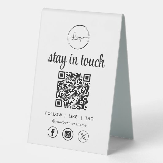 Plaque De Table Social Media QR Code Business Logo (Verso)