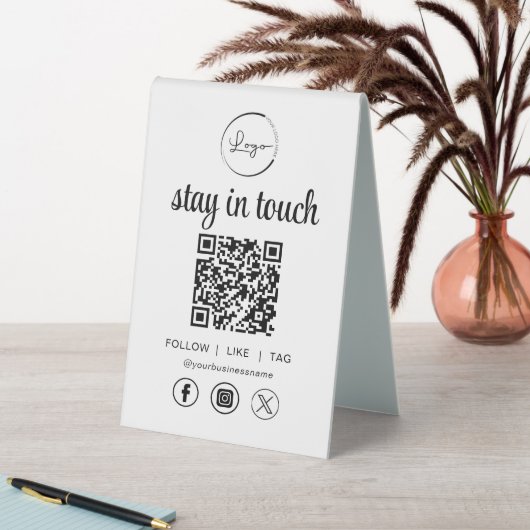 Plaque De Table Social Media QR Code Business Logo (En SItu (Tableau))