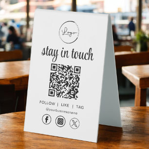 Plaque De Table Social Media QR Code Business Logo