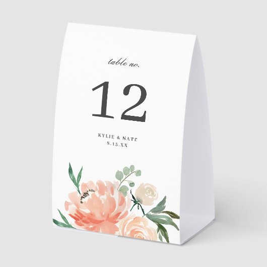 Plaque De Table Soft Peach Floral Wedding Table Number (Recto)