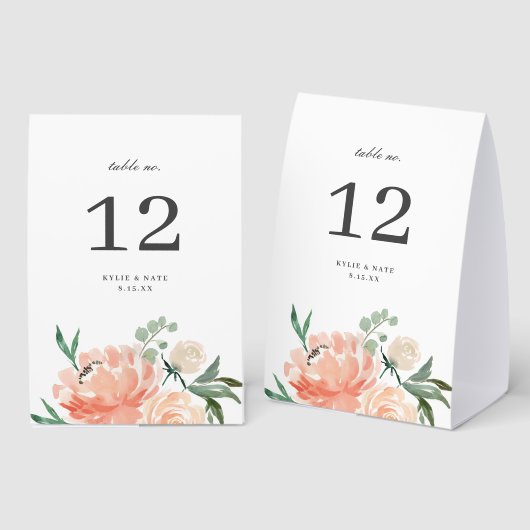 Plaque De Table Soft Peach Floral Wedding Table Number (Recto/verso)