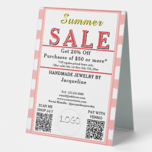 Plaque De Table Soldes d'été Rayures blanches roses dos Cœur