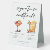 Plaque De Table Son Mariage d'été Signature Cocktails Menu (Recto)