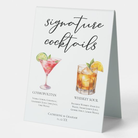 Plaque De Table Sophisticated Mariage Signature Cocktails Menu (Recto)