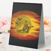 Plaque De Table Sorcière volante avec chat noir, nuit halloween (In SItu (Mariage))