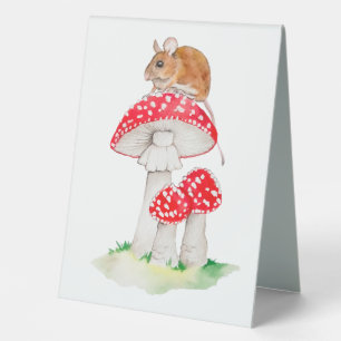 Plaque De Table Souris mignonne sur amanite tue-mouches aquarelle