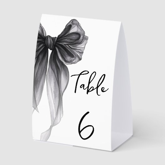 Plaque De Table Stylish Black Bow Wedding Bridal Shower Number (Recto)
