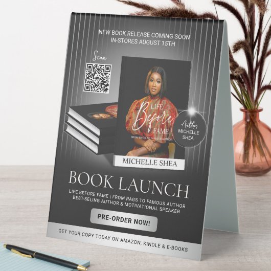 Plaque De Table Stylish Black & Silver Author Book Launch Release (En SItu (Tableau))