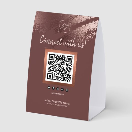 Plaque De Table Stylish Bronze Business QR Code Social Media (Verso)